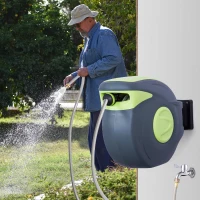 Outsunny 100’ Plastic Portable Outdoor Wall Mount Retractable Water Hose Reel(m-1)