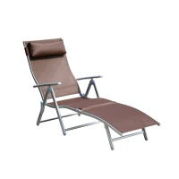 Outsunny Patio Reclining Chaise Lounge Chair with Cushion - Brown and Silver Outdoor Deck(m-1)