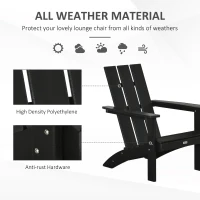 Outsunny Patio Adirondack Chair, Outdoor HDPE Fire Pit Chair, Weather Resistant Outdoor Chair with High-back, Patio Chair for Deck, Garden, Backyard, Black(m-6)