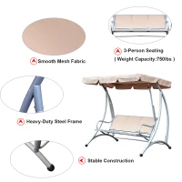 Outsunny 3-Seater Patio Swing Chair with Adjustable Canopy Top, Comfortable Outdoor Swing Bench, Beige - Great for Backyard & Balcony(m-4)