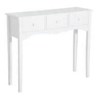 HomCom Narrow Wooden Front Entryway Wall Console Table 3 Drawers - White(m-2)
