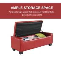 HOMCOM Chic Ottoman Bench, Faux Leather Storage Footrest, Modern Sofa Shoe Bench, Vibrant Red - Perfect for Living Room & Entryway(m-3)