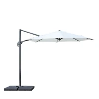 Outsunny 10' Hanging Tilt Offset Cantilever Patio Umbrella with 6-Level Adjustable Angle, Base Stand, UV Fighting Canopy, & 360° Rotation, Cream White(m-3)