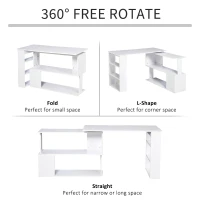 HomCom 360° Rotating Home Office Corner Desk and Storage Shelf Combo L-Shaped Table Workstation - White(m-5)