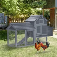 PawHut 59" Solid Wood Enclosed Outdoor Backyard Chicken Coop Kit with Nesting Box - Grey(m-2)