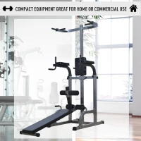 Soozier 80" Full Body Fitness Gear Power Tower Home Gym Fitness with Adjustable Sit-Up Bench(m-5)