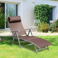 Outsunny Patio Reclining Chaise Lounge Chair with Cushion - Brown and Silver Outdoor Deck(m-2)