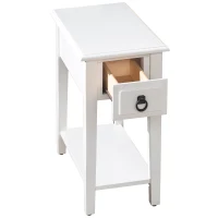 HomCom Modern 2-Tier Acacia Wood End Table Side Desk with Drawer - White(m-11)