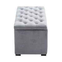 HomCom 3 Piece Microfiber Tufted Storage Bench and Nesting Ottoman Set - Grey(m-8)