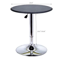 HomCom 25" Round Indoor Home Pub Bar Table Adjustable Bistro Counter Round Swivel Top - Black and Silver(m-3)