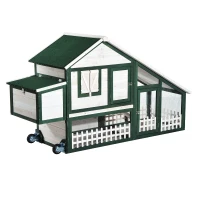 Open Box PawHut 76" Portable Slanted Wooden Chicken Coop Kit With Wheels, Covered Run And Nesting Box (m-2)