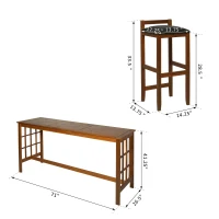 HomCom 7 Piece Acacia Wood Iconic Prairie School Style Bar Height Dining Set - Table/ 6 Stools(m-3)