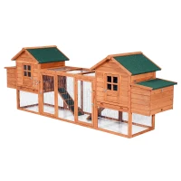 PawHut Dual Chicken Coop with Garden Bed, Large Hen House with Nesting Boxes, Removable Trays, Ramps, 123" x 27.5" x 42.5", Natural Wood(m-1)