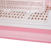 PawHut 32" Indoor Rabbit Enclosure Small Animal House Habitat with Wheels - Pink(m-13)