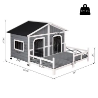 PawHut Large Wooden Dog House, Grey - Spacious Shelter for Pets, Perfect for Porch or Deck, 59" L(m-2)
