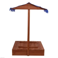Qaba Wooden Covered Convertible Sandbox w/ Canopy and Bench Seats(m-3)