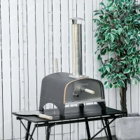Outsunny Outdoor Pizza Oven, Portable Pellet Wood Fired Pizza Maker, 12" Stainless Steel Pizza Grill with Stone and Peel Accessories for Outside, Backyard, Outdoor Kitchen(m-2)