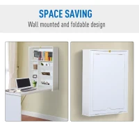 HomCom Wall Mounted Folding Table Computer Desk with Bookshelf Home Office Convertible Folding Storage Writing Table - White(m-8)