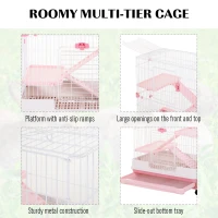 PawHut 4-level Indoor Guinea Pig Hutch Rabbit Enclosure Small Animal Hutch - Pink(m-5)