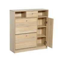 HomCom Wooden Multi Cabinet Flip Down Shoe Shelf Drawer Organizer - White Oak(m-7)