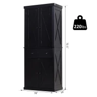 HOMCOM 5ft Tall Wood Kitchen Storage Cabinet with Adjustable Shelves, 2 Wood Pantries, Drawer and Sturdy Design - Black(m-3)
