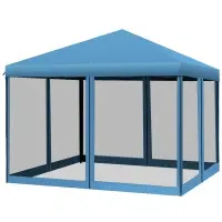 Outsunny 10' x 10' Pop Up Canopy Tent with Netting, Instant Gazebo, Ez up Screen House Room with Carry Bag, Height Adjustable, for Outdoor, Garden, Patio, Light Blue(m-1)