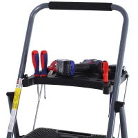 HOMCOM Folding 4 Step Ladder with Tool Tray and Wide Anti-Slip Platform 300 lbs. Capacity(m-5)