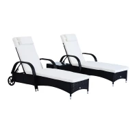 Outsunny 3PC Wheeled Patio Rattan Lounge Set Adjustable Reclining Chaise w/ Side Table - Black(m-6)