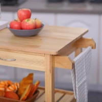 HomCom Kitchen Rolling Island Cart Trolley Cart Storage Rack Shelves w/ 2 Drawers - Pine Wood(m-8)