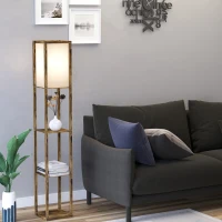 HOMCOM 3-Tier Floor Lamp, Standing Reading Light with Storage Shelves for Living Room, Bedroom, or Dining Room, Rustic Brown(m-2)