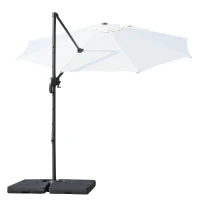Outsunny 10' Hanging Tilt Offset Cantilever Patio Umbrella with 6-Level Adjustable Angle, Base Stand, UV Fighting Canopy, & 360° Rotation, Cream White(m-5)