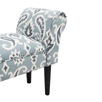 HomCom Chic Linen Upholstered Vanity Accent Ottoman Bench with Armrests - Blue Grey Paisley(m-5)