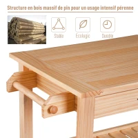 HomCom Kitchen Rolling Island Cart Trolley Cart Storage Rack Shelves w/ 2 Drawers - Pine Wood(m-6)