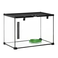 PawHut 14 Gallon Reptile Glass Terrarium Tank, Breeding Box Full View with Visually Appealing Sliding Screen Top for Lizards, Frogs, Snakes, Spiders, 20" x 12" x 14"(m-1)