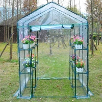 Outsunny 5' x 5' x 6' 3-Tier 8 Shelf Outdoor Portable Hobby Greenhouse Walk-In Garden Greenhouse Kit with Cover(m-6)