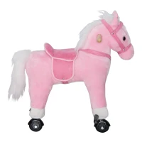 Qaba Kids Plush Toy Ride on Walking Horse - Pink(m-9)