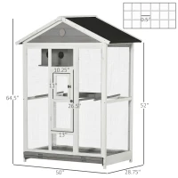 PawHut 64.5" Bird Cage Wooden Aviary House with Standing Pole Nest Slide-out Tray, Grey(m-3)