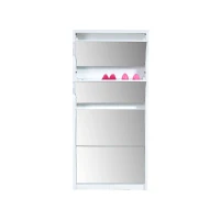 HomCom 4-Door Mirrored Shoe Rack Cabinet - White(m-2)