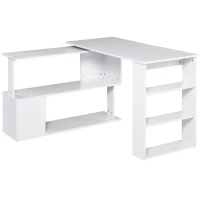 HomCom 360° Rotating Home Office Corner Desk and Storage Shelf Combo L-Shaped Table Workstation - White(m-1)