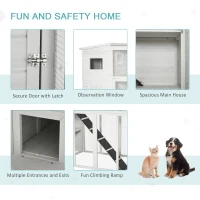 PawHut Wooden Cat Home Enclosure Pet House Shelter Cage Outdoor Play Area Run, White(m-7)