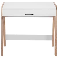 HomCom 33" Wood Modern Flip Top Writing Desk with Storage - White and Oak(m-6)