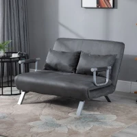 HomCom Twin Size Convertible Sleeper Bed Lounger Chair Faux Suede Microfiber Slip Cover - Gray(m-1)