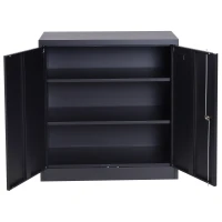 HomCom 36" Counter Height Metal Locking Storage Cabinet with 2 Adjustable Shelves - Black(m-11)
