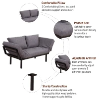 HomCom Single Person Convertible Bed Chaise Lounge Couch Adjustable Padded Lightweight - Gray(m-3)