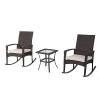 Outsunny 3 Piece Outdoor Rocking Chair and Tea Table Set - Coffee Brown/Beige(m-5)