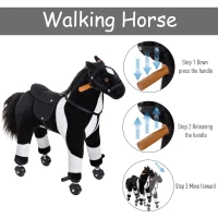 Qaba Children’s Soft Plush Mechanical Toy Riding Horse with Forward Walking Motion - Black(m-4)
