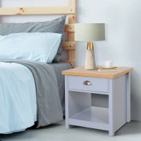HOMCOM Wood Grain Small Space Nightstand Sofa Table Drawer Bottom Shelf Home -  Grey(m-4)