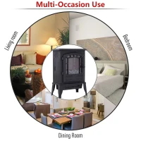 HOMCOM Freestanding Electric Fireplace Stove Space Heater Infrared Quartz LED  9.5" W 1500W Steel  Black(m-6)