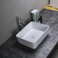 kleankin Rectangular Vessel Sink Above Counter Art Basin Porcelain Ceramic Bathroom Vanity Sink - Matte White(m-3)