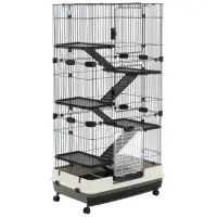 PawHut 32" 5-level Indoor Rabbit Enclosure Small Animal Hutch - Black(m-1)